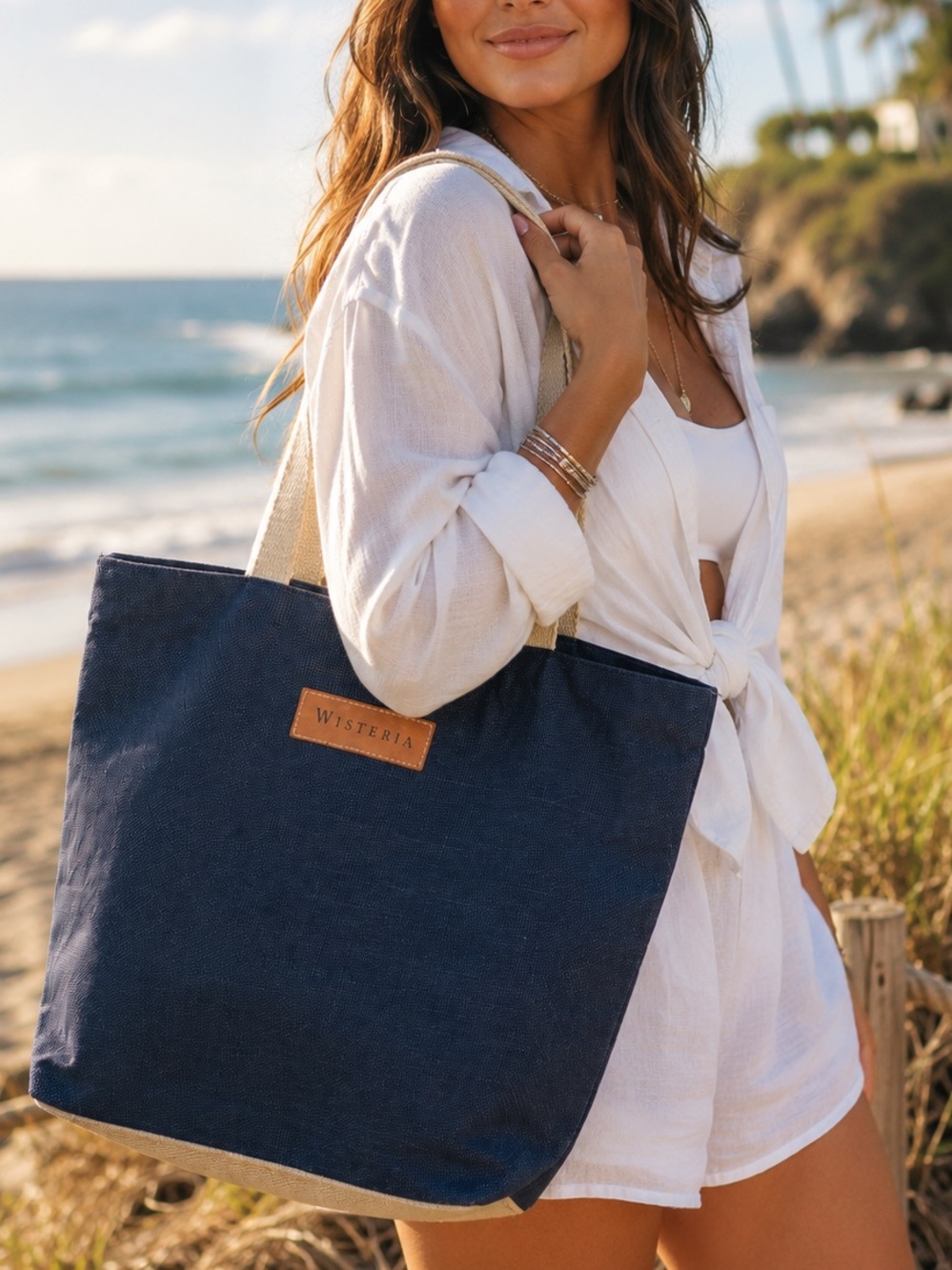 WISTERIA Jute Burlap Jute Tote Shopper Bag Beach Bag Grocery Bag